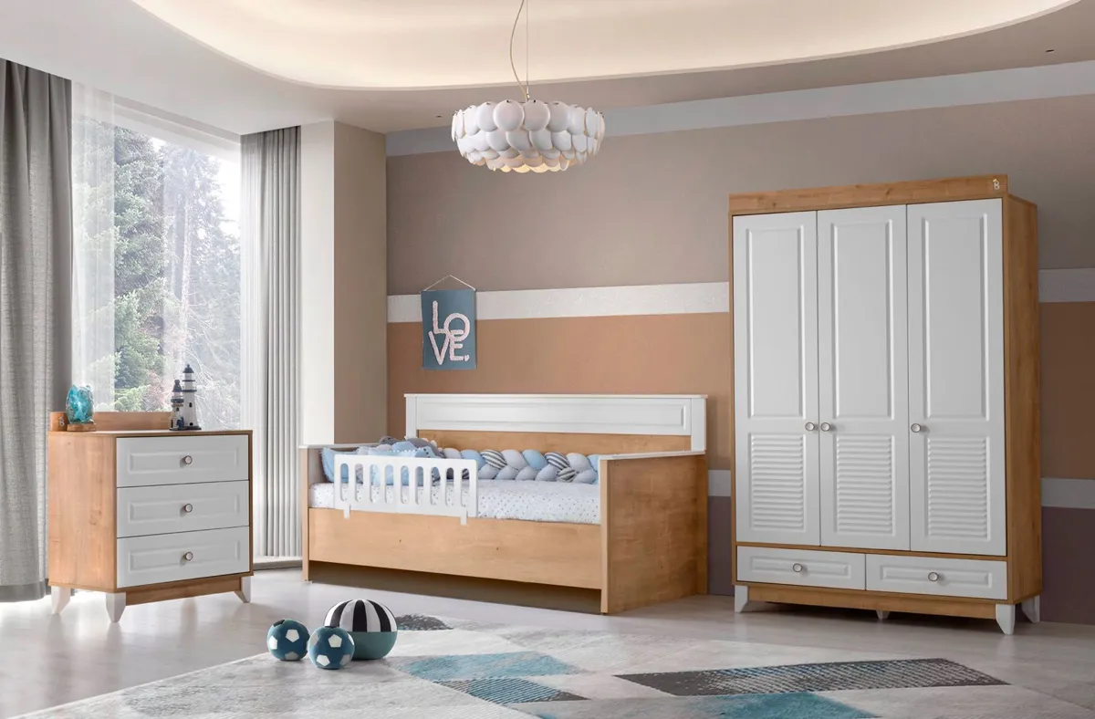 Yaz gülü meşe 3 Kapılı  3 Çekmeceli Montessori Bebek Odası Takımı